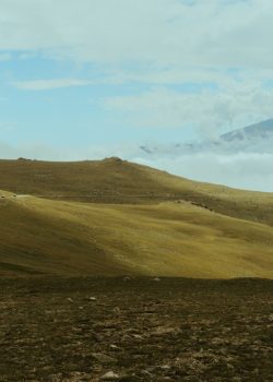 a grassy hill with a road going through it