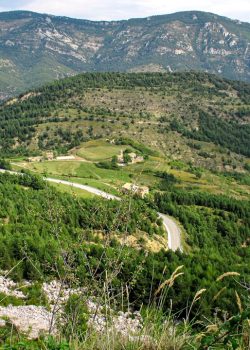 a winding road through a valley